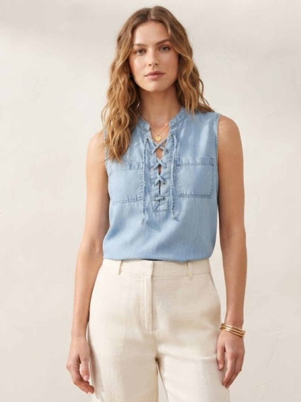 GUESS Denim Lace-up Tank Top